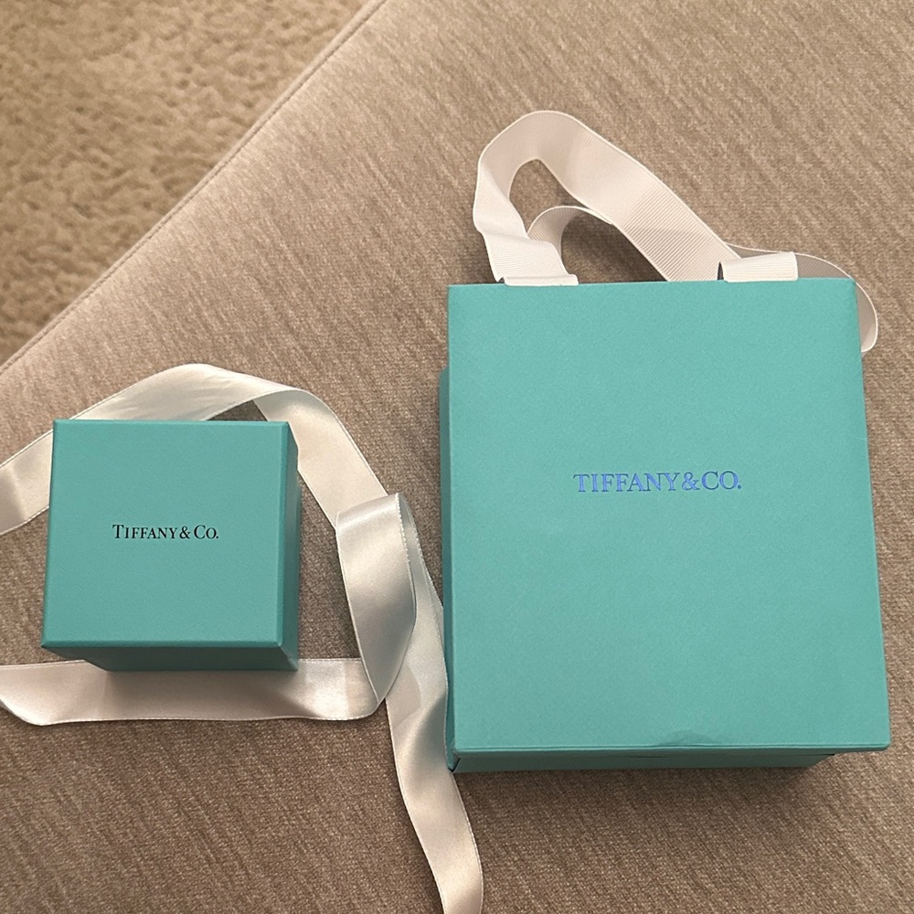 Tiffany & Co. Turquoise Box and Bag with White Ribbon